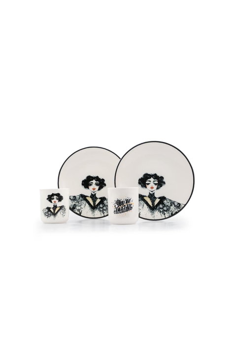 Hermia Juego de Cena de Porcelana de 4 Piezas Blanco